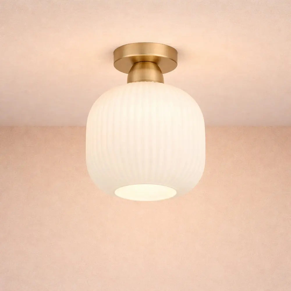 Lampe Plafonnier Led - Verre Plissé Doré