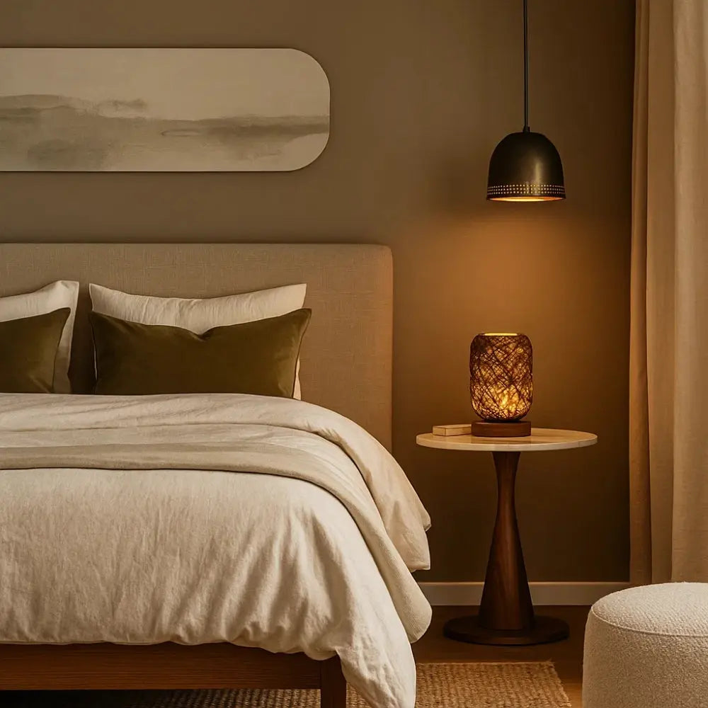 Lampe De Chevet En Rotin - Tressage Bohème Naturel