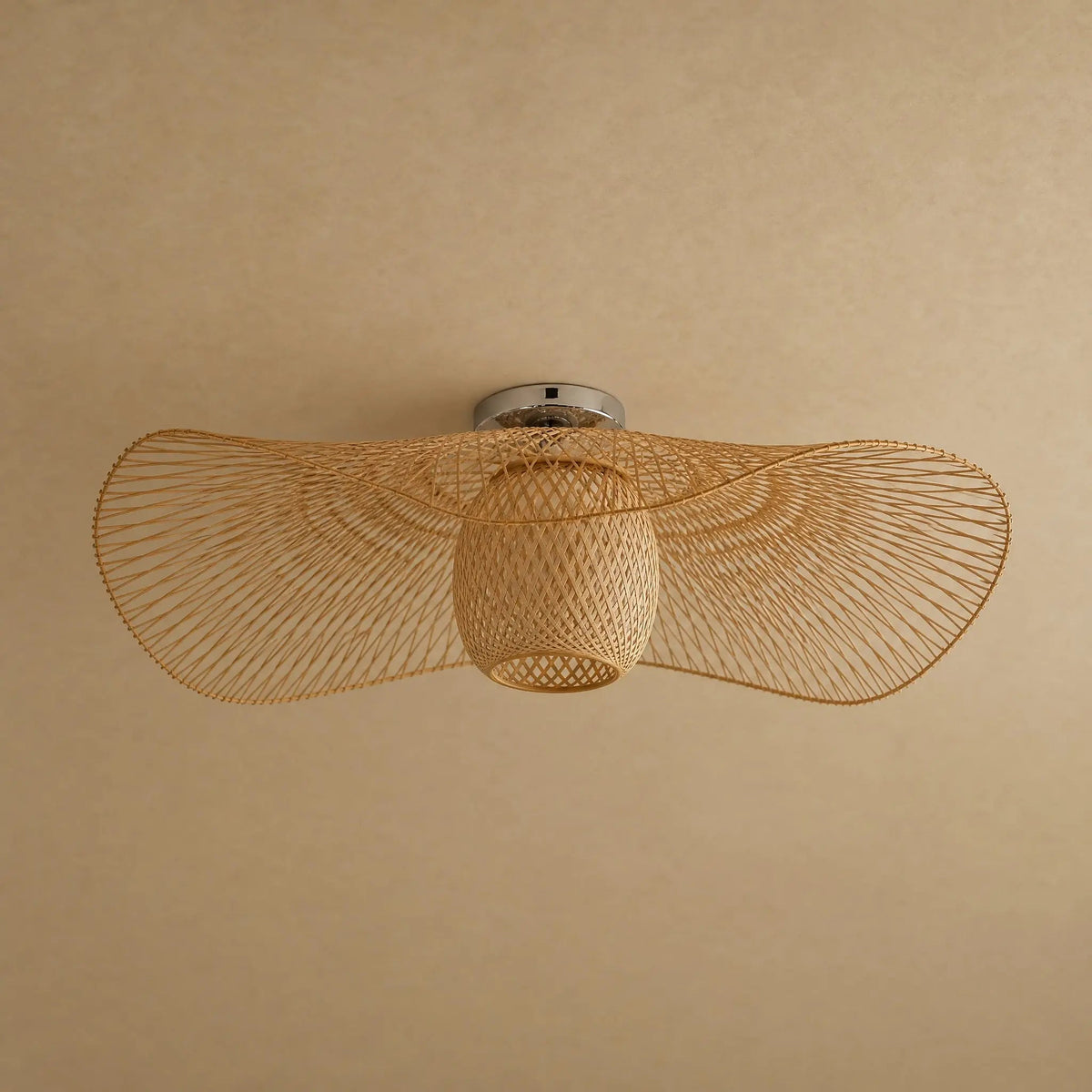 Suspension Bambou - Chapeau de Lumière Tissé Main