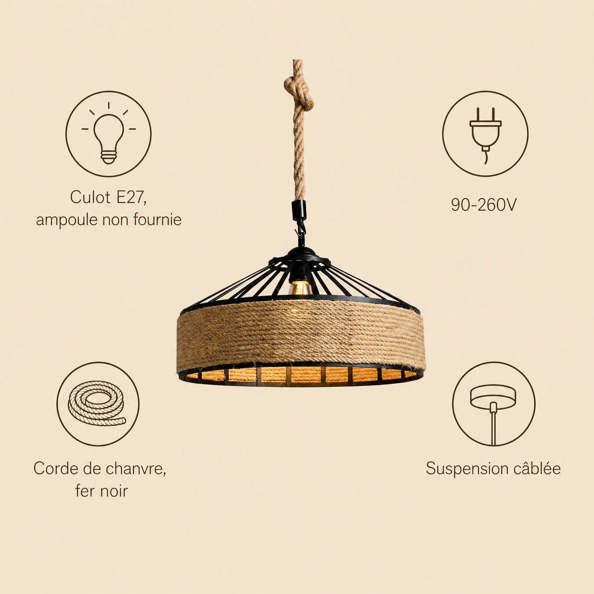 Suspension Corde - Tambour De Chanvre Rétro