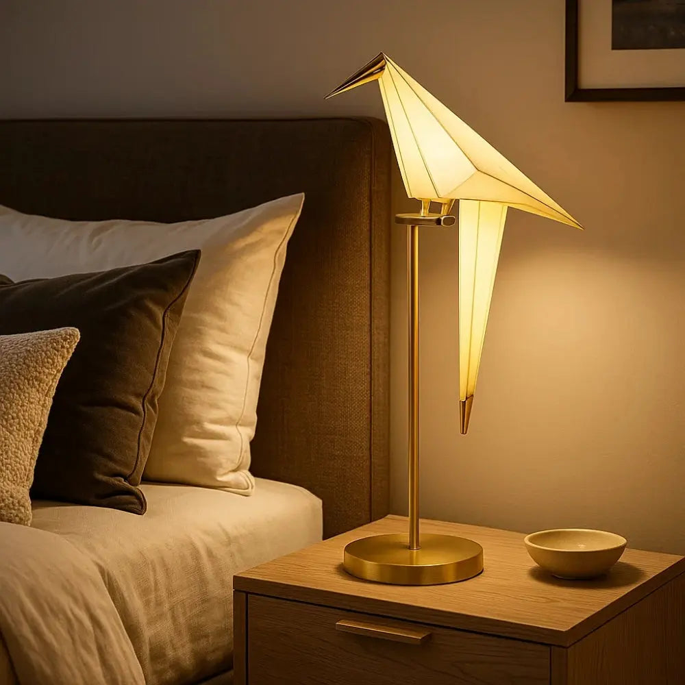 Lampe Oiseau Origami Doré - Table et Sur Pied
