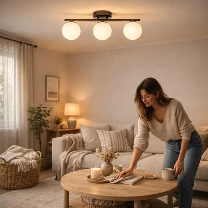Lampe Plafonnier Led - Duo Laiton Opalin
