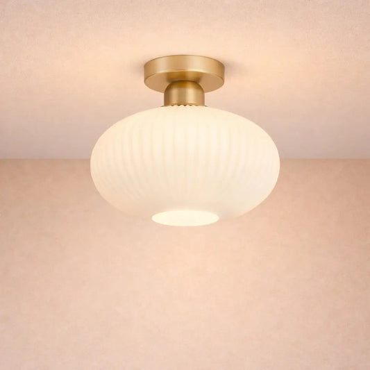 Lampe Plafonnier Led - Verre Plissé Doré