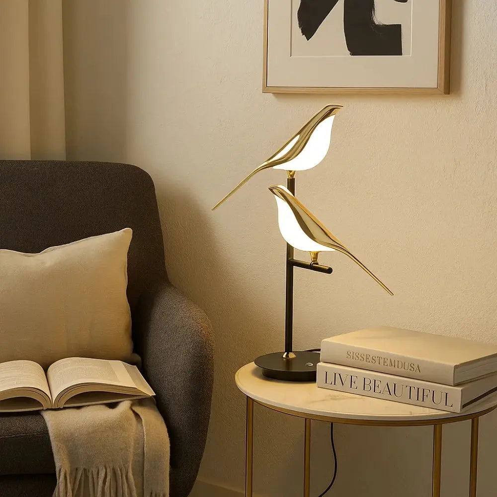 Lampe De Bureau Led - Oiseau Doré Sculptural