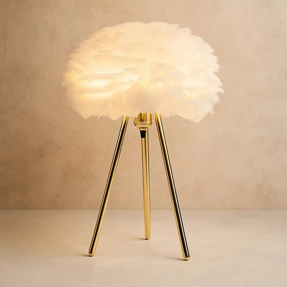 Lampe Table De Chevet - Plumes Dorées Rêveuses