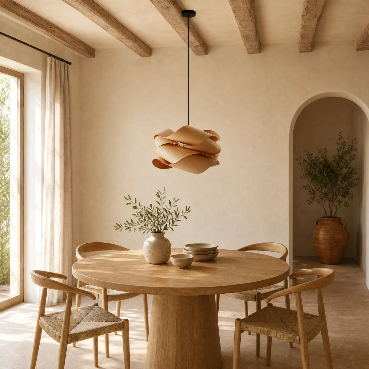 Lustre Bois - Nuage De Rubans Flottants