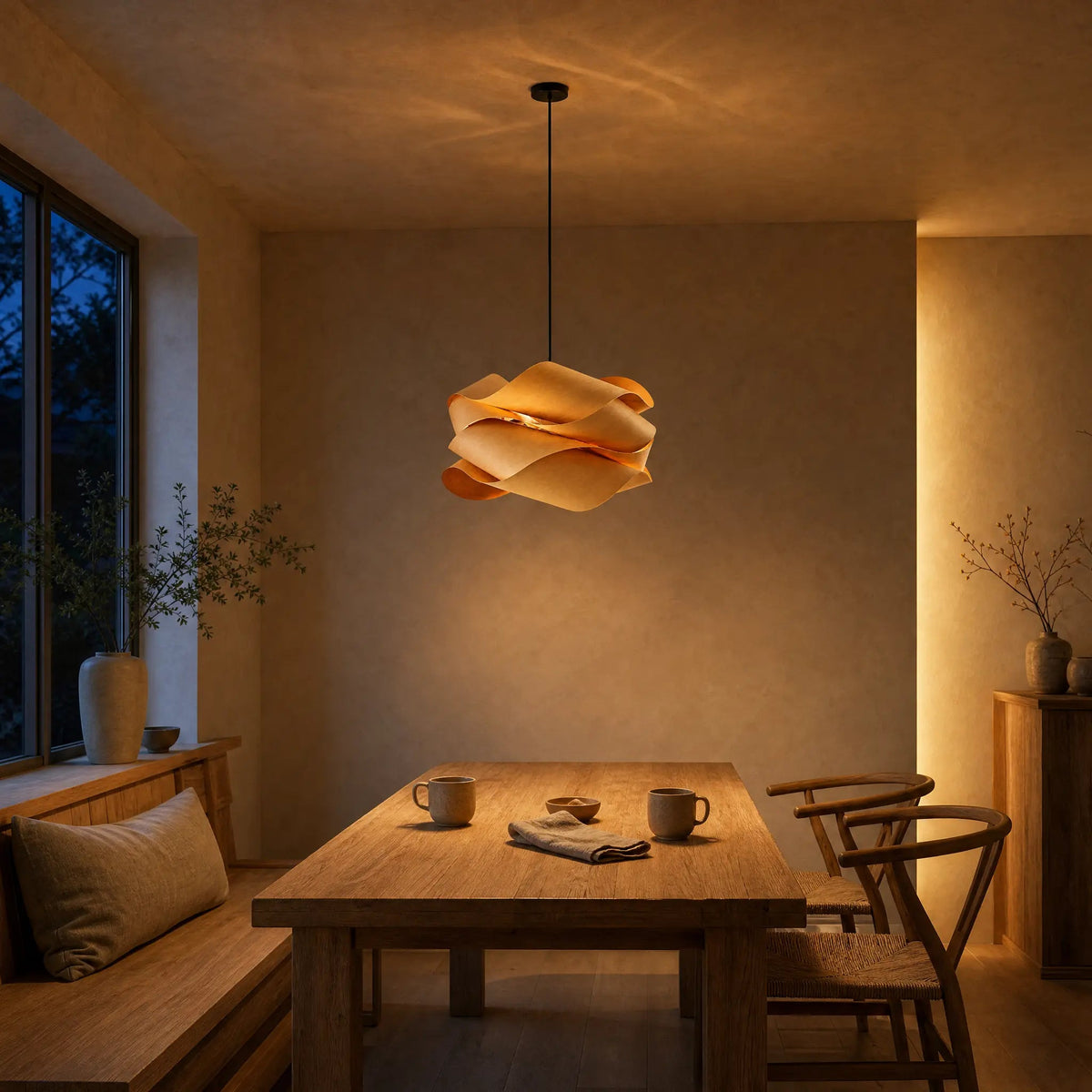 Lustre Bois - Nuage De Rubans Flottants