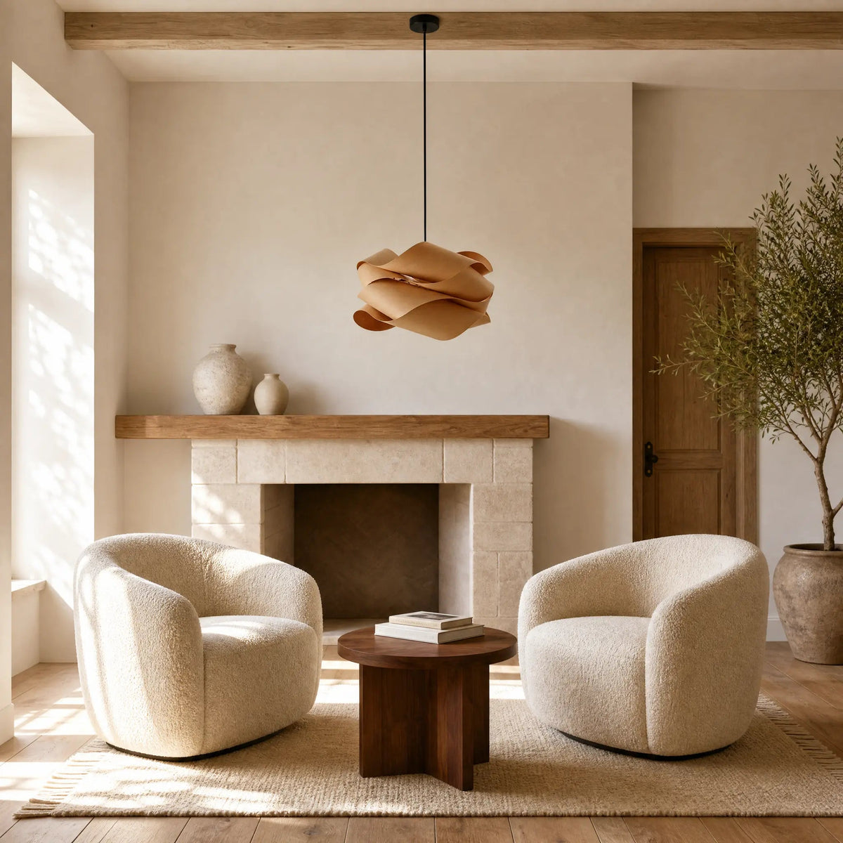 Lustre Bois - Nuage De Rubans Flottants