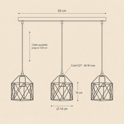 Lustre Cuisine - Trio De Cages Noires