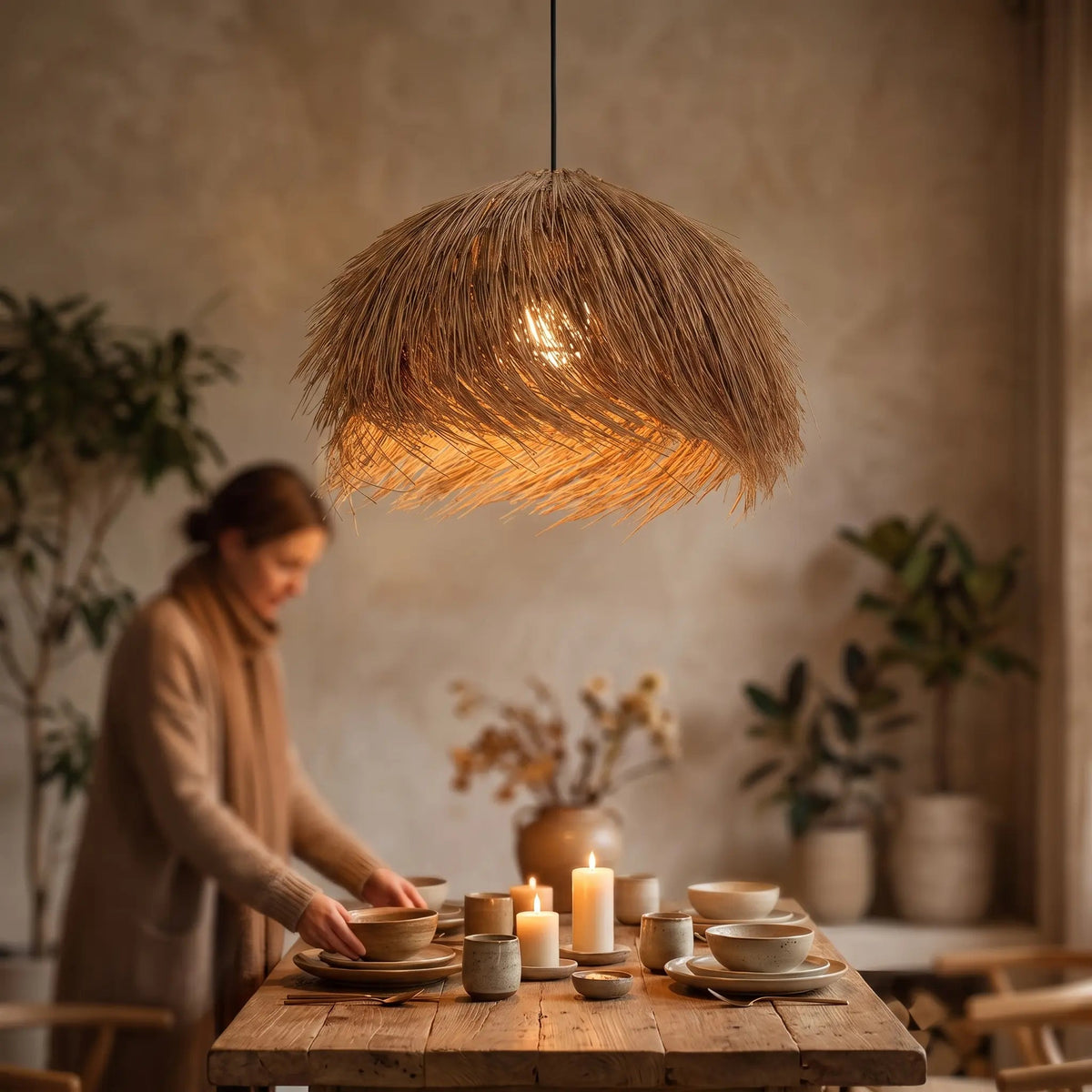 Lustre Rotin Wabi-Sabi - Dôme Tressé Artisanal