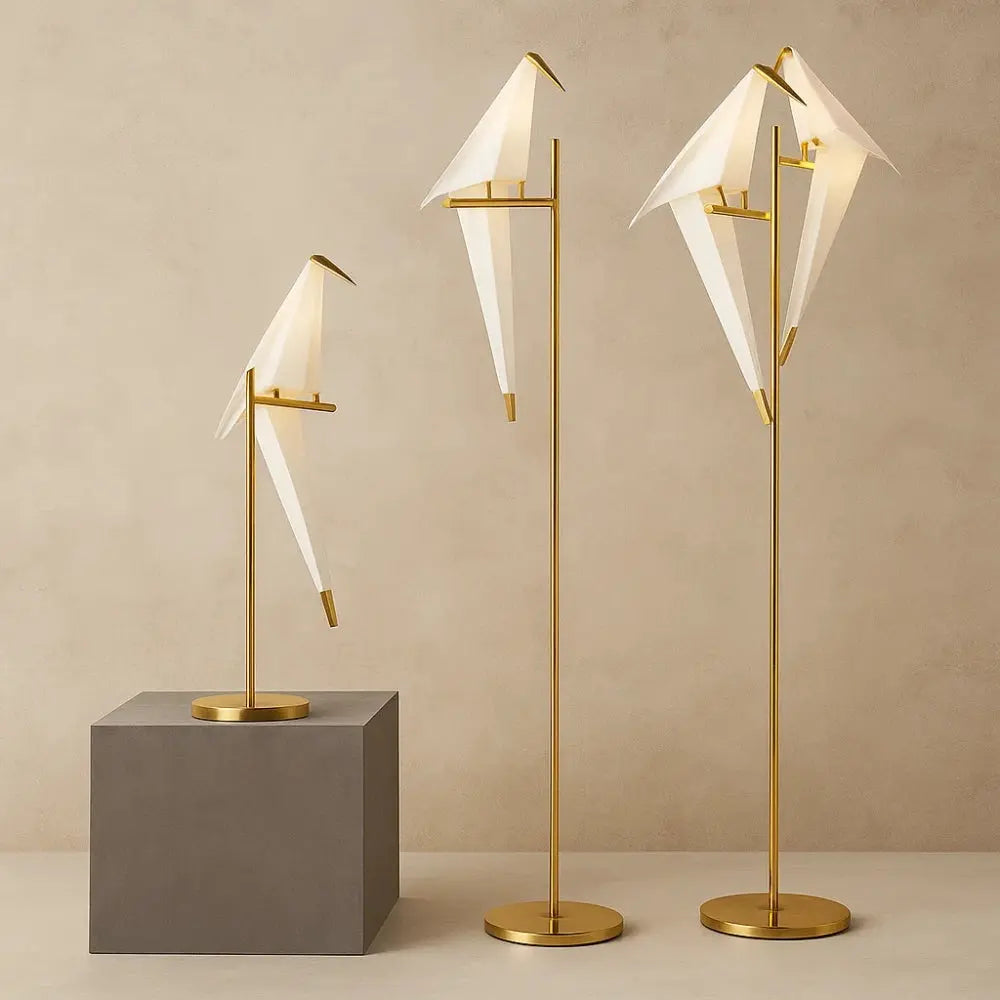 Lampe Oiseau Origami Doré - Table et Sur Pied