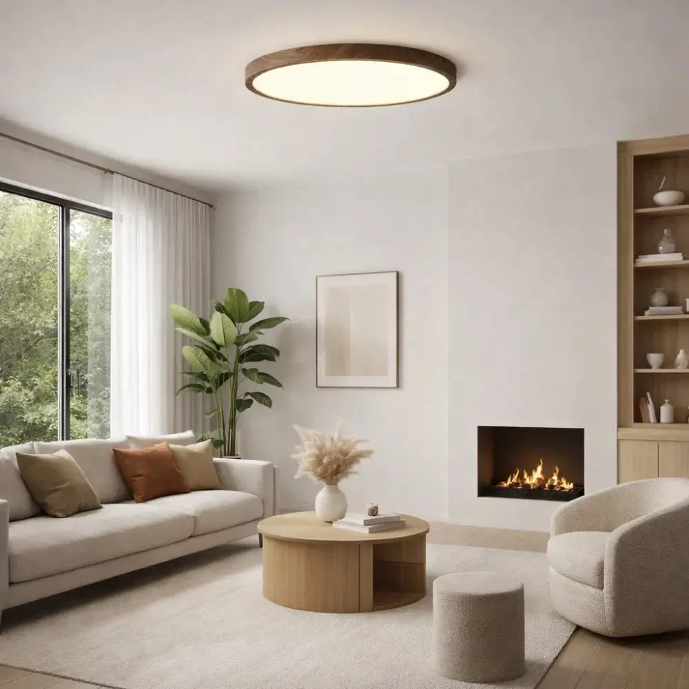 Plafonnier Rond Led - Cercle Bois Épuré