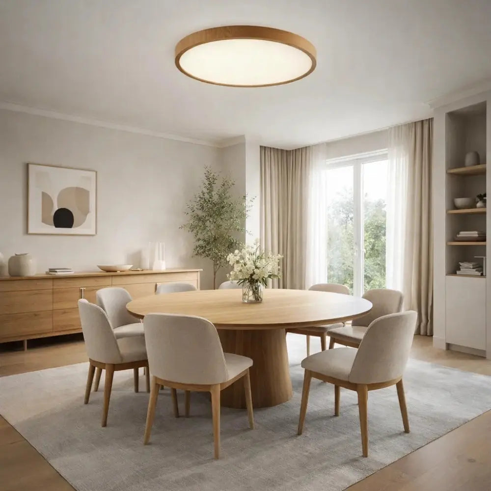 Plafonnier Rond Led - Cercle Bois Épuré
