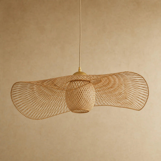 Suspension Bambou - Chapeau de Lumière Tissé Main
