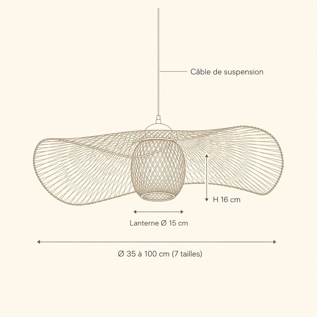 Suspension Bambou - Chapeau de Lumière Tissé Main