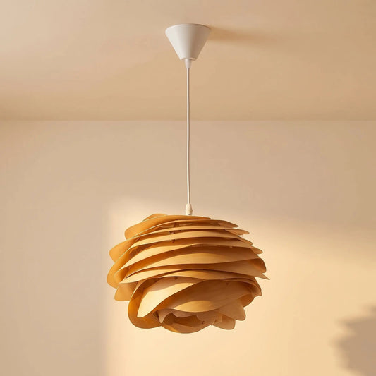 Suspension Bois Sculptée - Forme Rose Artisanale
