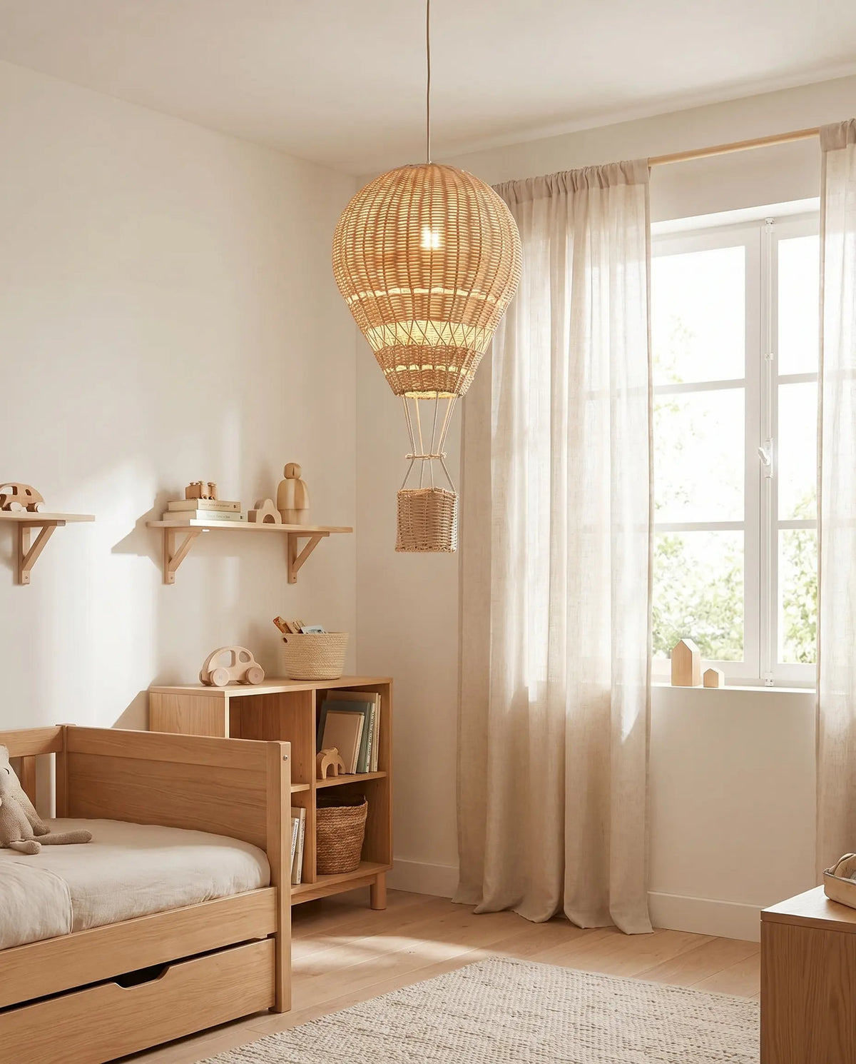 Suspension Enfant Rotin Montgolfière - LED Dimmable