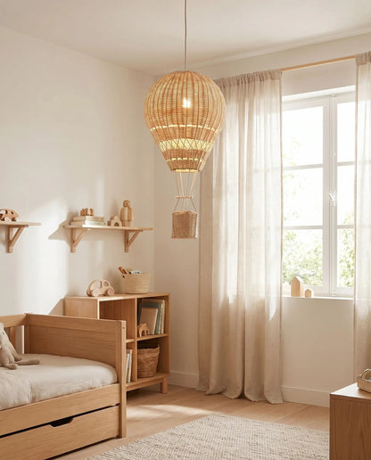 Suspension Enfant Rotin Montgolfière - LED Dimmable