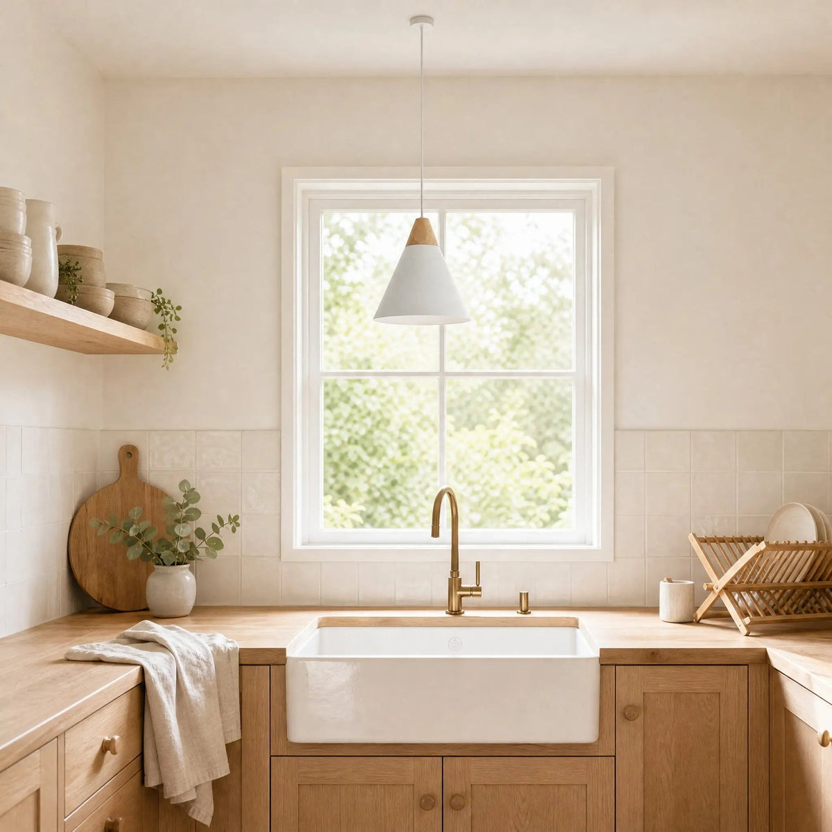 Suspension Scandinave - Cône Bois et Macaron