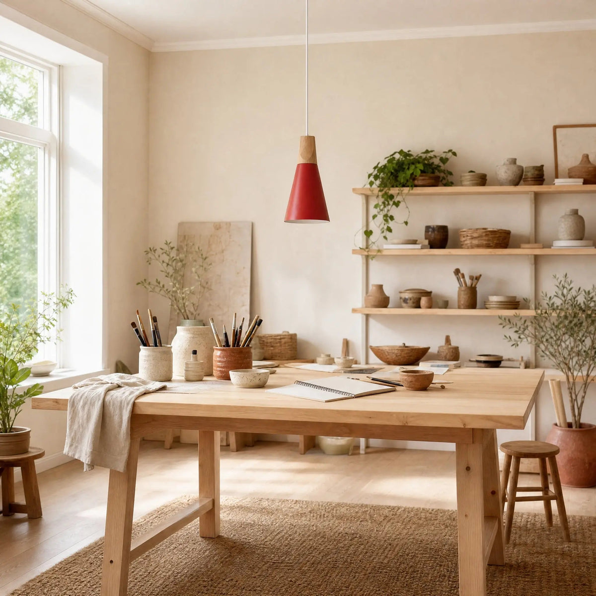 Suspension Scandinave - Cône Bois et Macaron