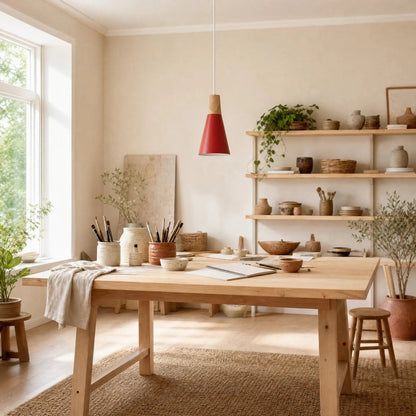Suspension Scandinave - Cône Bois et Macaron