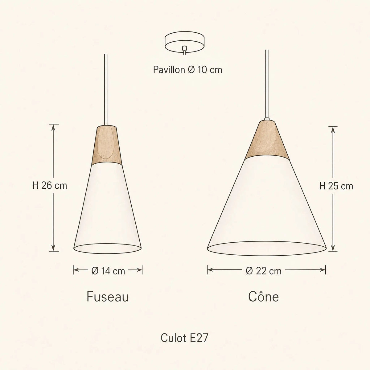 Suspension Scandinave - Cône Bois et Macaron
