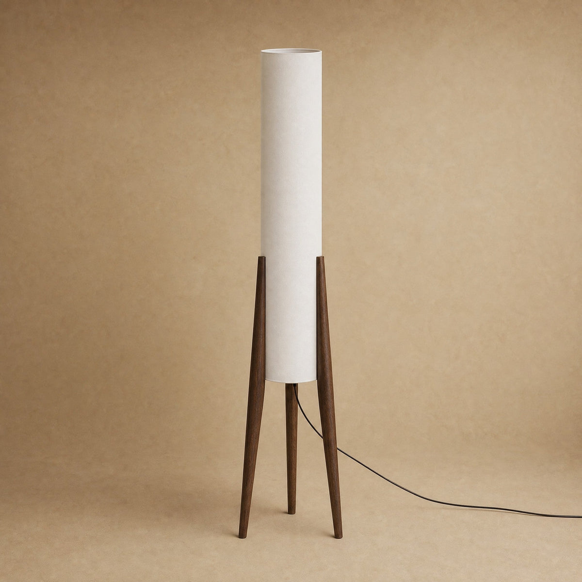 Lampadaire Bois - Colonne Écrue Sur Trépied