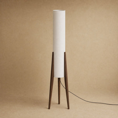 Lampadaire Bois - Colonne Écrue Sur Trépied