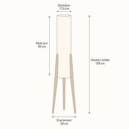 Lampadaire Bois - Colonne Écrue Sur Trépied