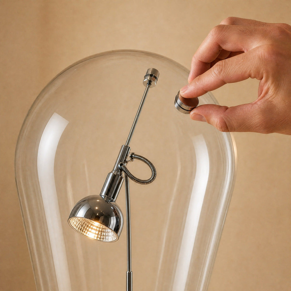 Lampe Chromée - Projecteur Sous Cloche De Verre