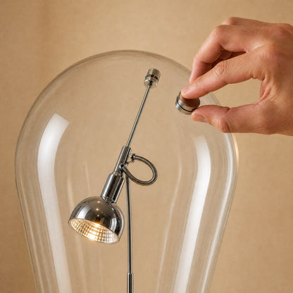 Lampe Chromée - Projecteur Sous Cloche De Verre