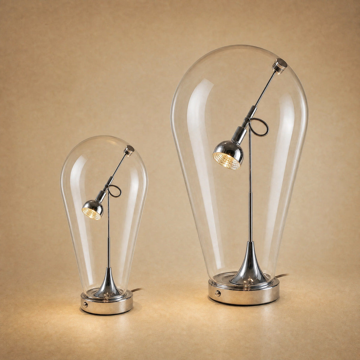 Lampe Chromée - Projecteur Sous Cloche De Verre