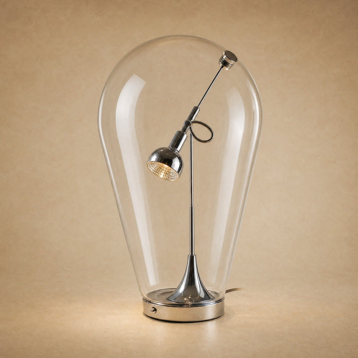 Lampe Chromée - Projecteur Sous Cloche De Verre