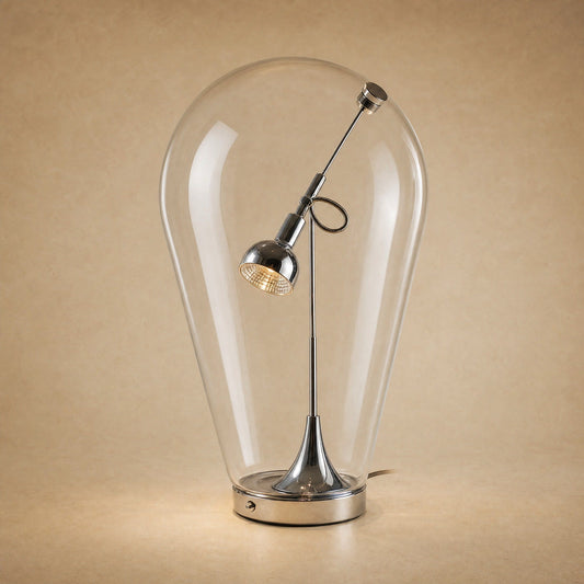 Lampe Chromée - Projecteur Sous Cloche De Verre